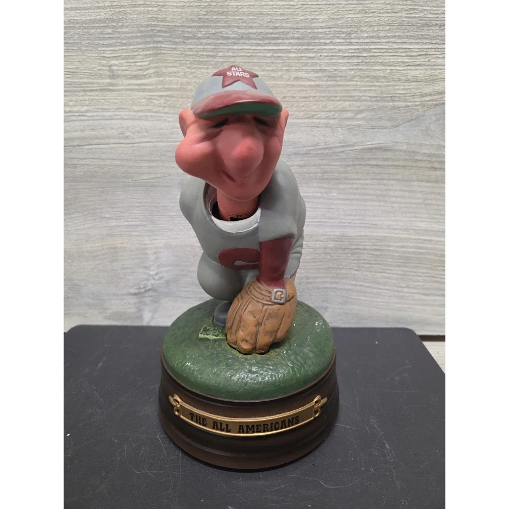 The All Americans - Enesco Music Box Baseball Pitcher On Base-Moves Rare! Eshelf